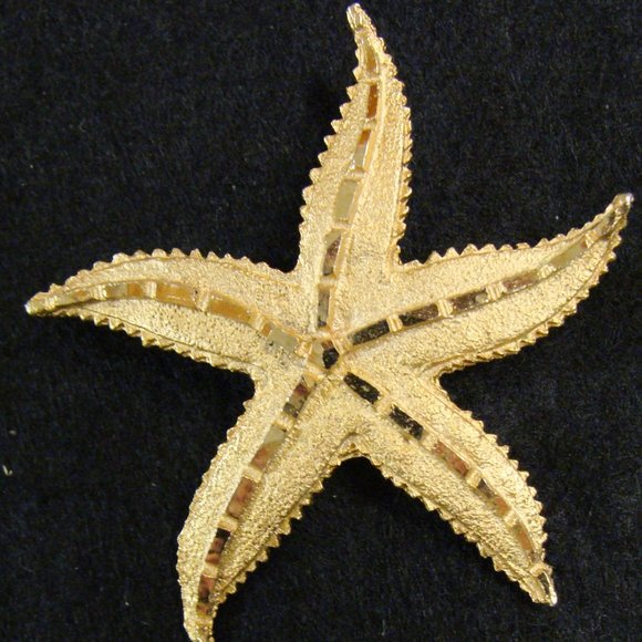 Vintage Unsigned Gold Tone Star Fish Brooch - 2775-HB2 - Picture 1 of 6